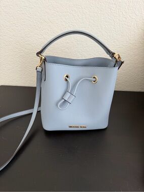 Michael Kors Powder Blue Saffiano Leather Drawstring Crossbody